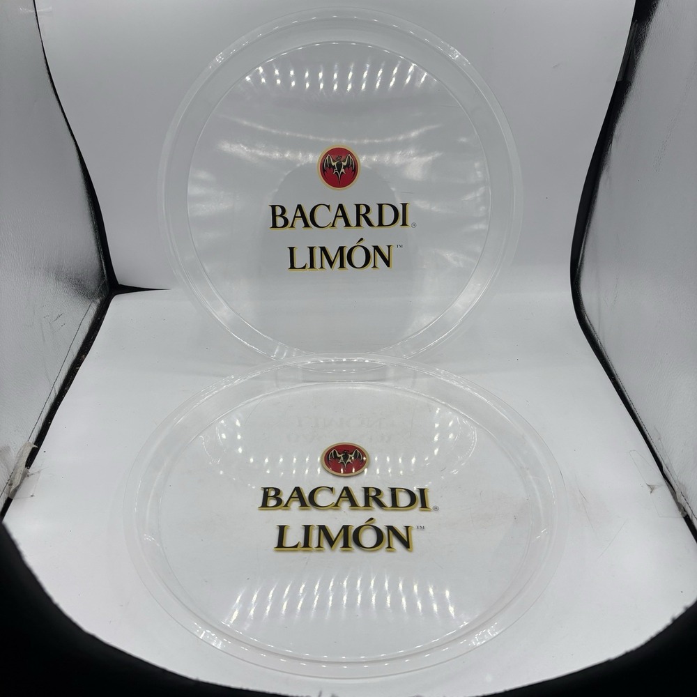 Bacardi Limon Serving Drink Tray Platter Clear 13.75" Flexible Bat Set‎ of 2